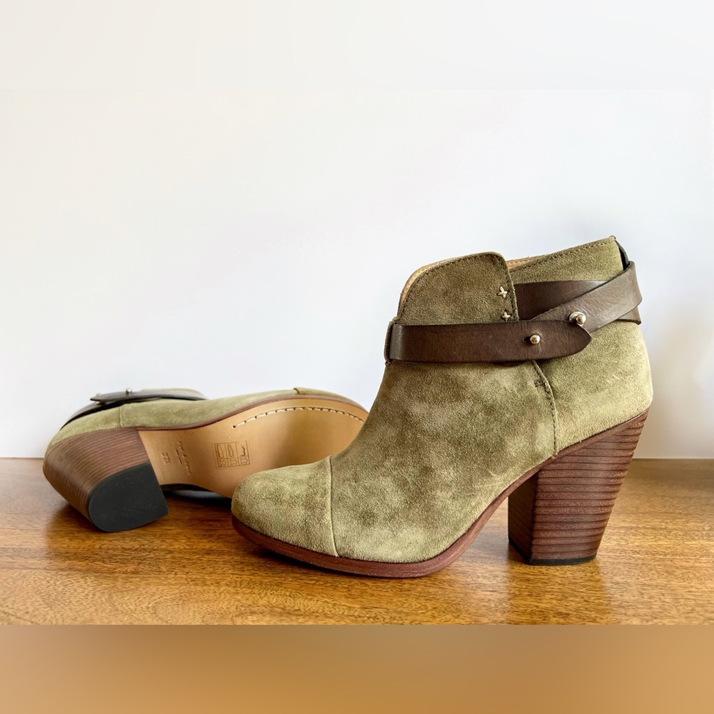 Like New! rag & bone Harrow Heeled Ankle Boot Olive Green Suede Size 37